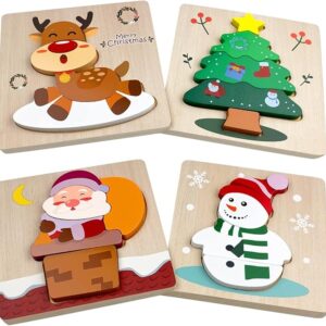 4 Pack Christmas Wooden Puzzles for Kids Toddlers Christmas Toys