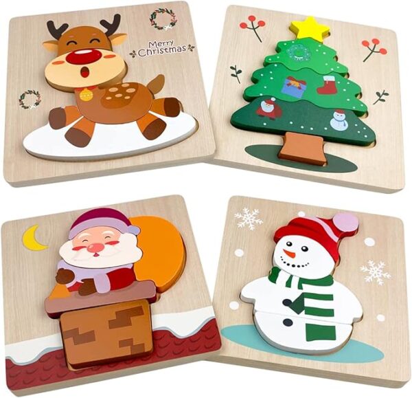 4 Pack Christmas Wooden Puzzles for Kids Toddlers Christmas Toys