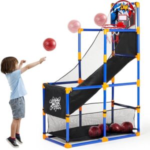 Arcade Basketball Game Set with 4 Balls and Hoop for Kids 3 to 12 Years Old Indoor Outdoor Sport Play