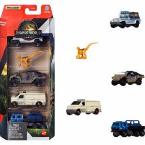 Jurassic World Rebirth 5pk 1:64 Scale Die-Cast Toy Cars with 1 Dinosaur